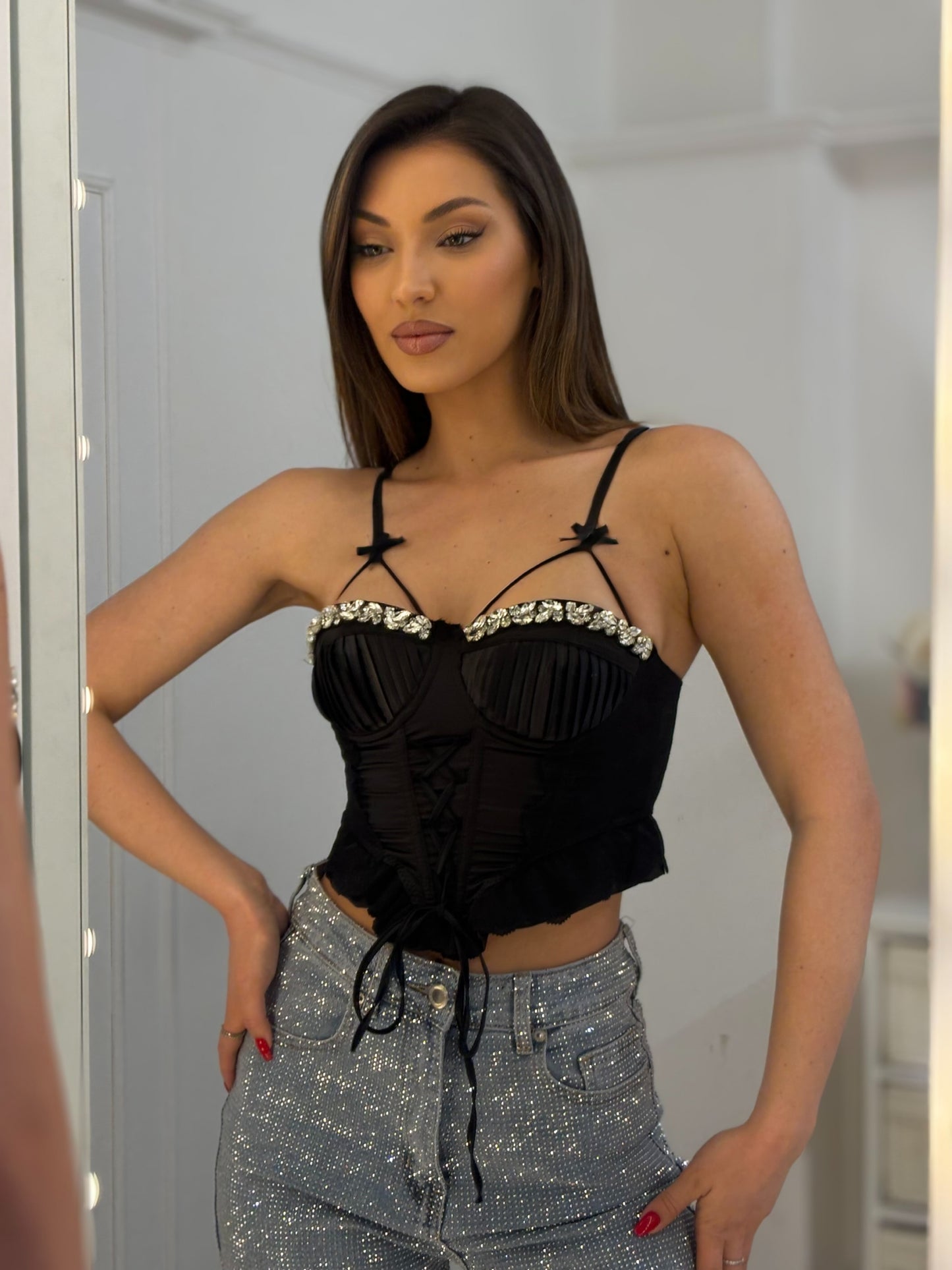 Palomita satin corset with stones