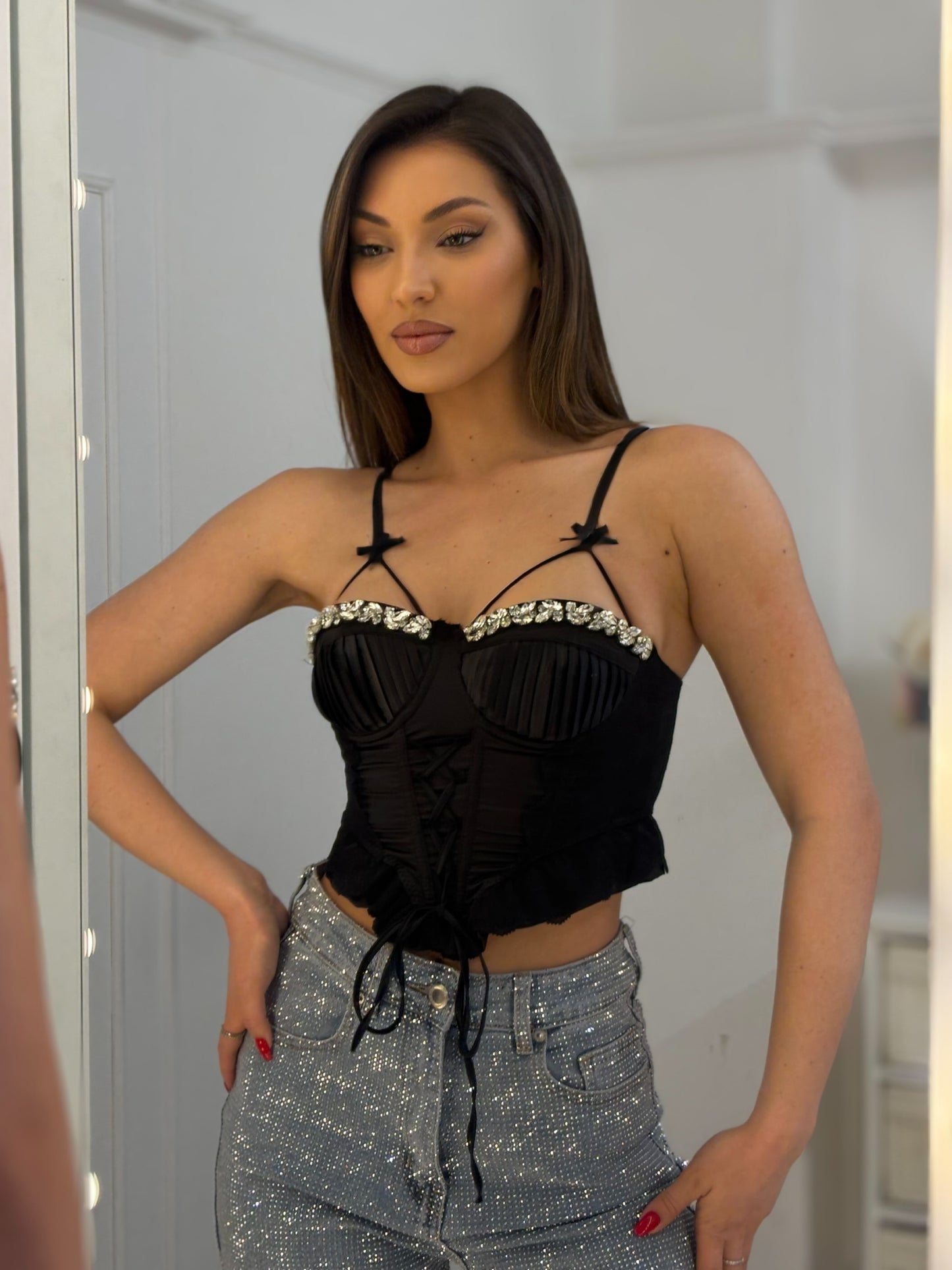 Palomita satin corset with stones