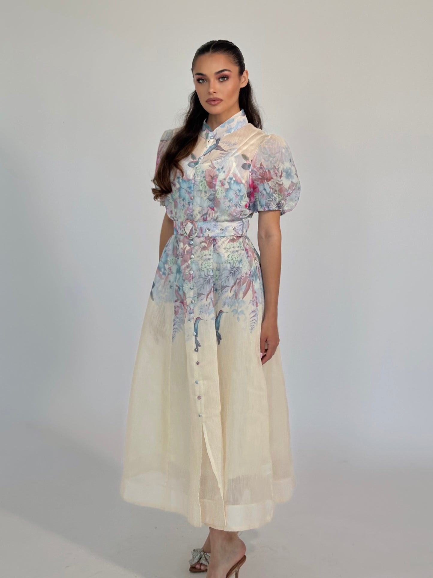 Рокля Velliana с флорални мотиви и колан