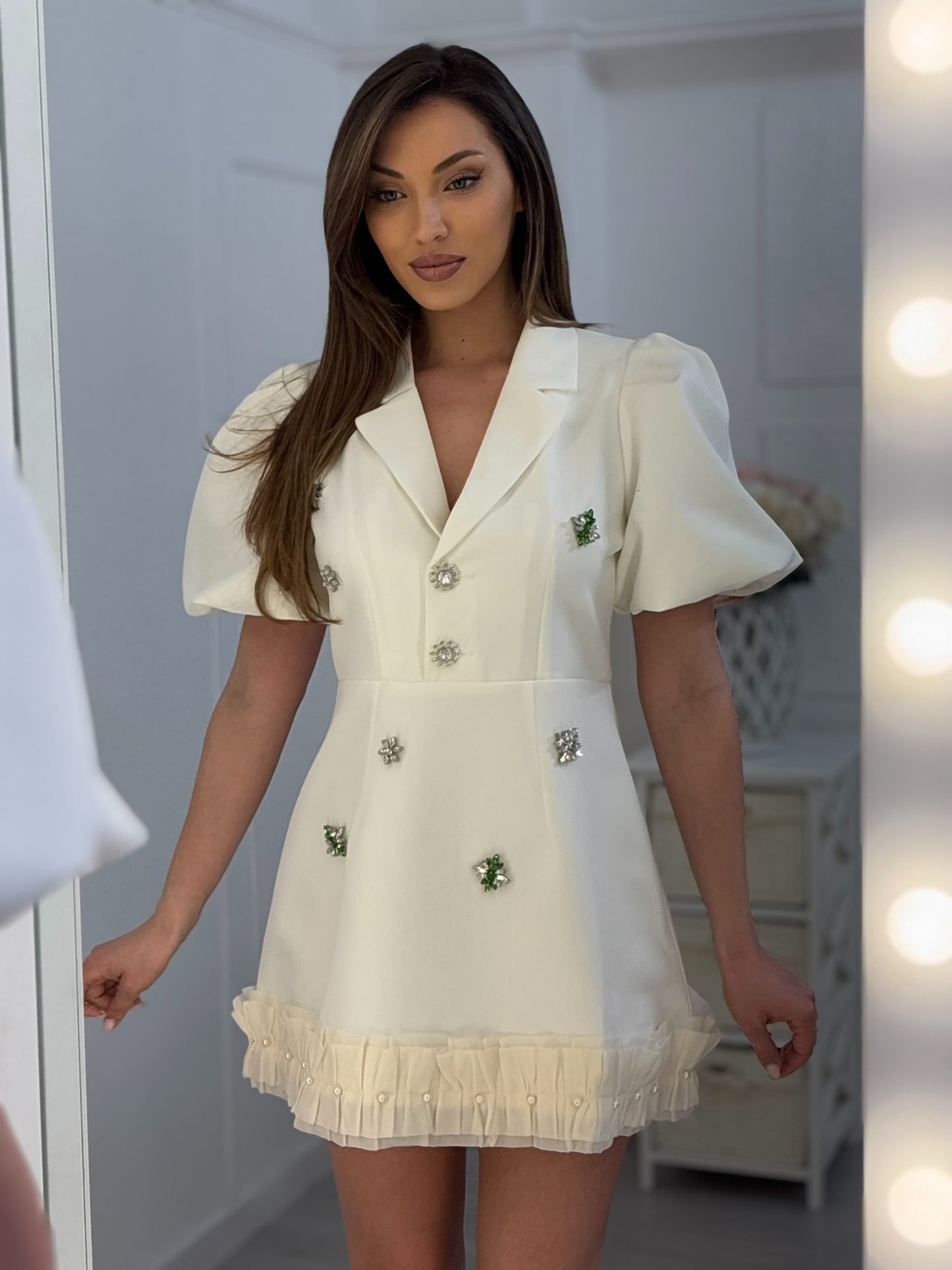 Rochie Olivia cu pietre și mâneci bufante