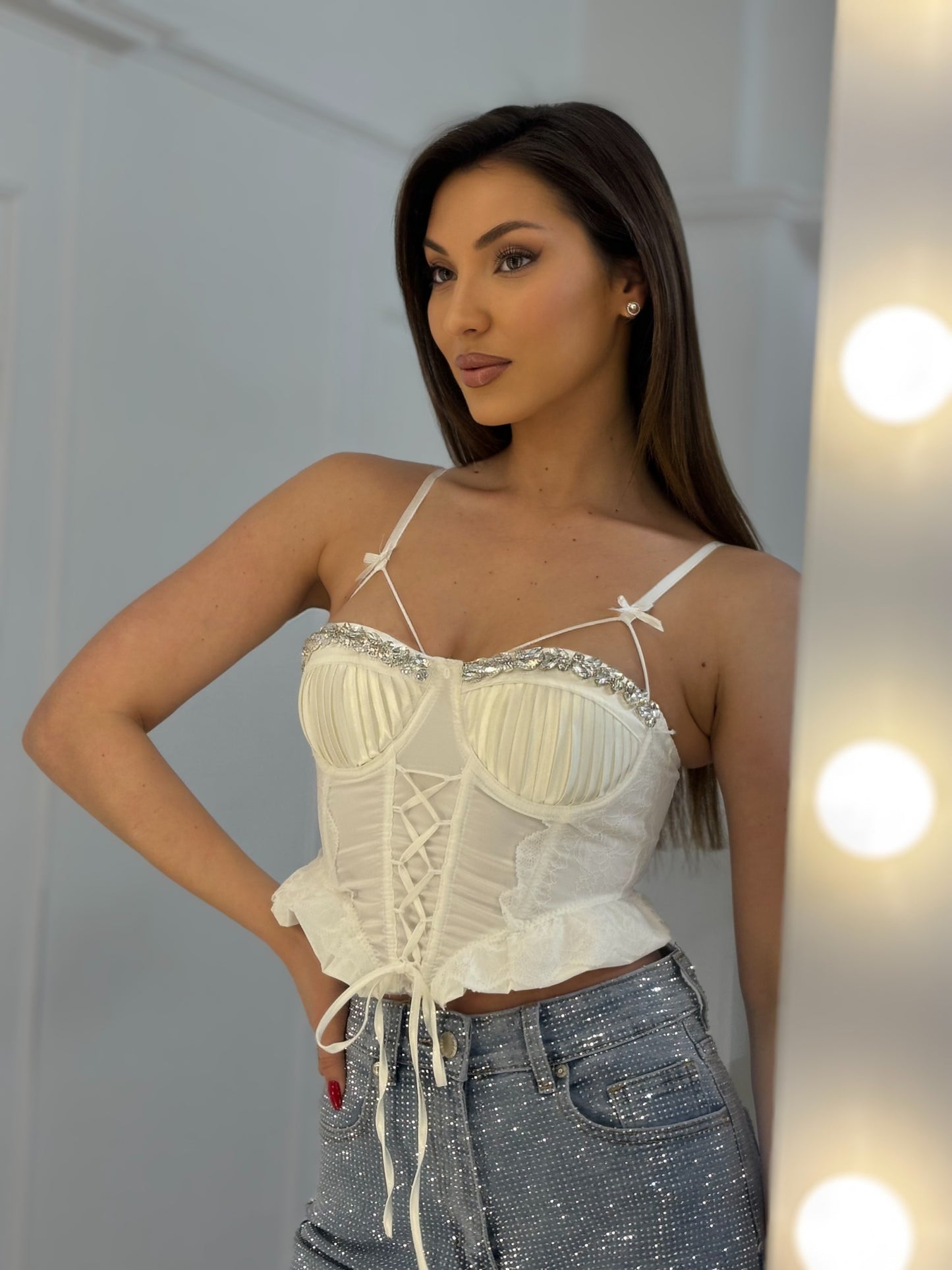 Palomita satin corset with stones