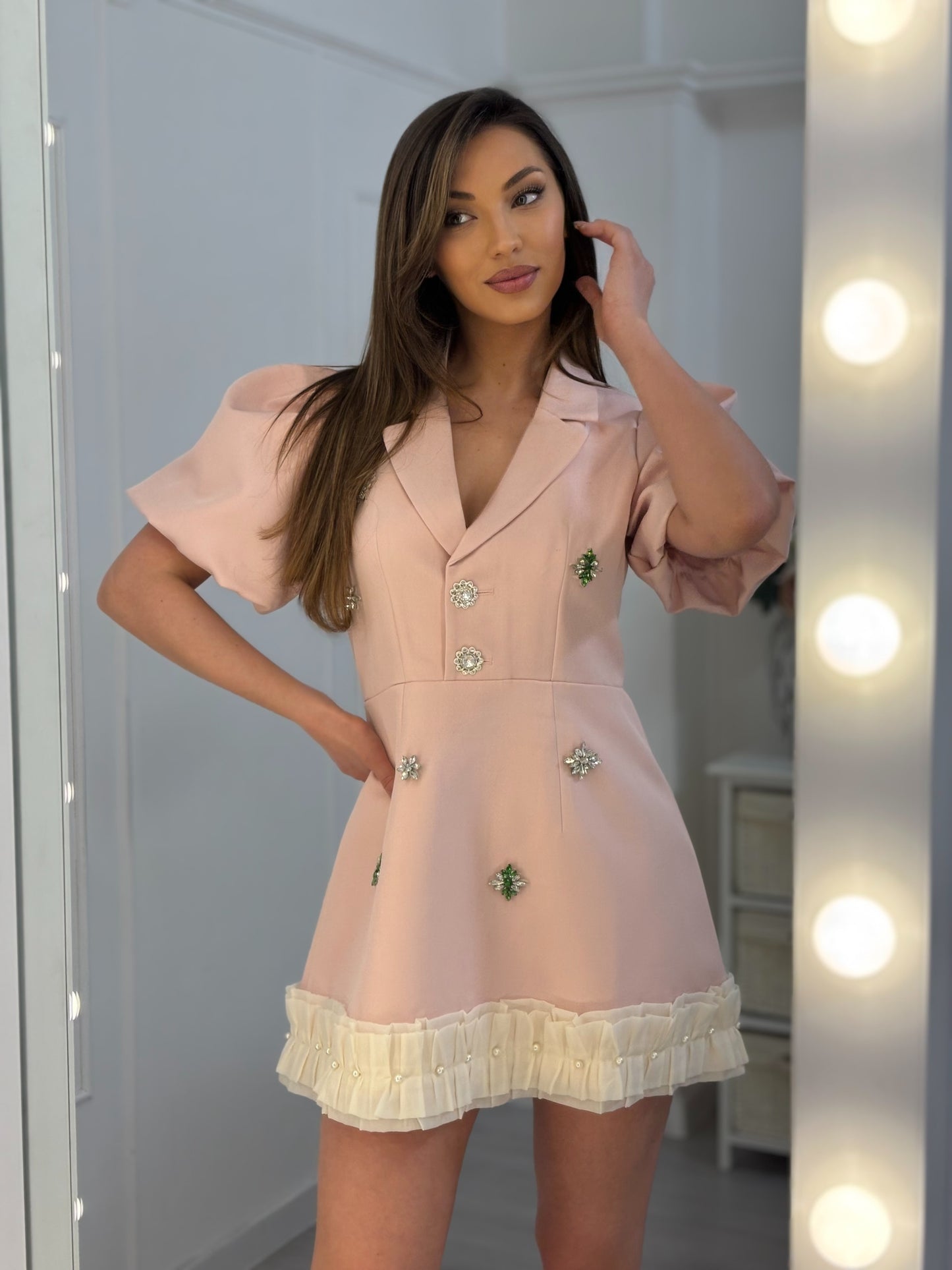 Rochie Olivia cu pietre și mâneci bufante