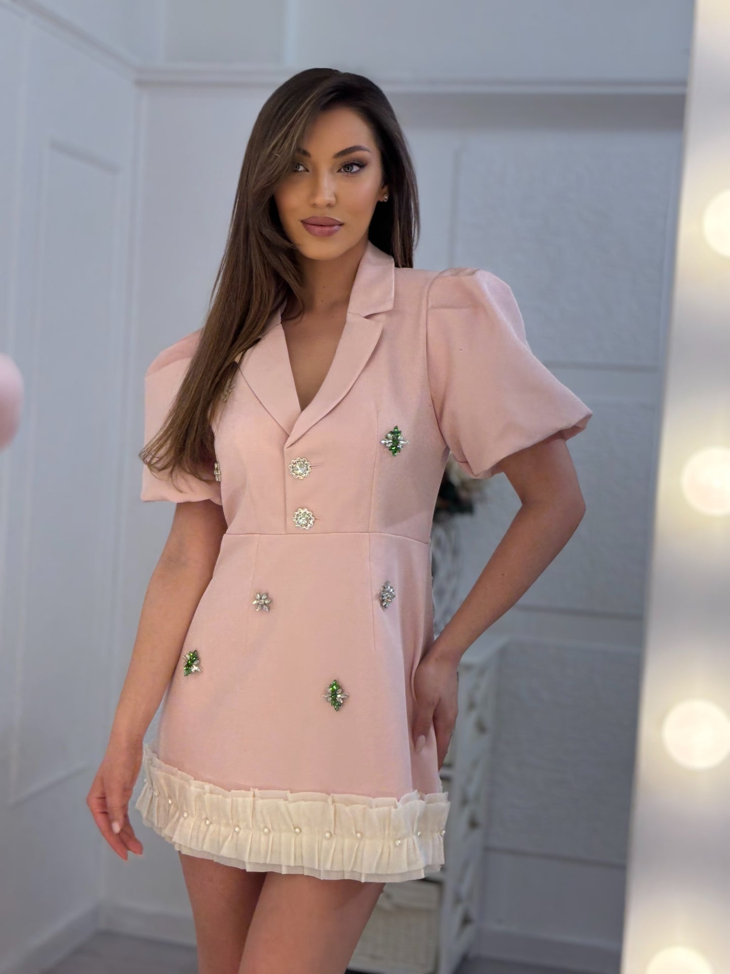 Rochie Olivia cu pietre și mâneci bufante