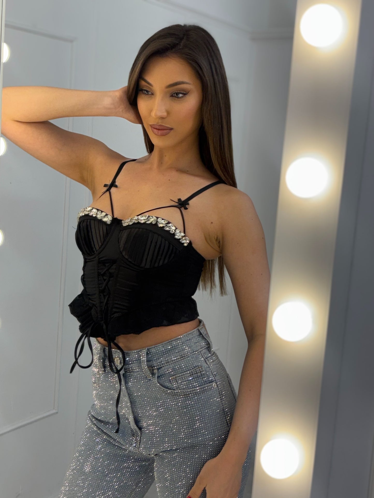 Palomita satin corset with stones