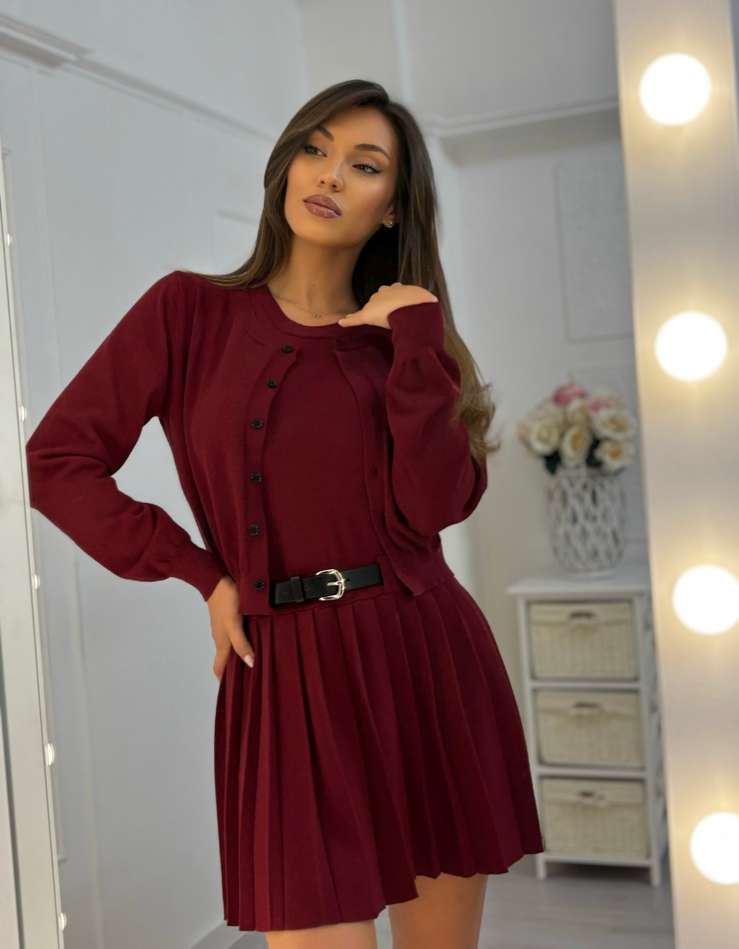 Рокля Bella с колан и жилетка