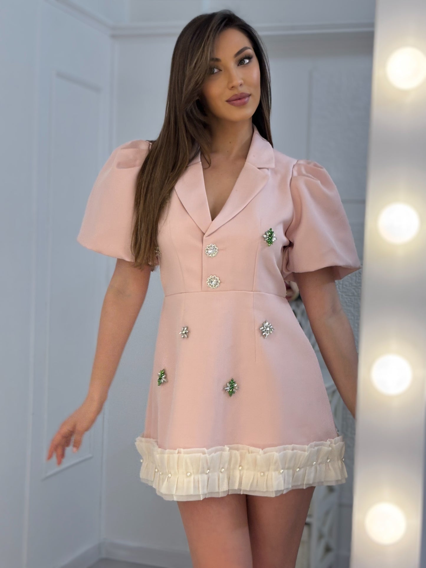 Rochie Olivia cu pietre și mâneci bufante