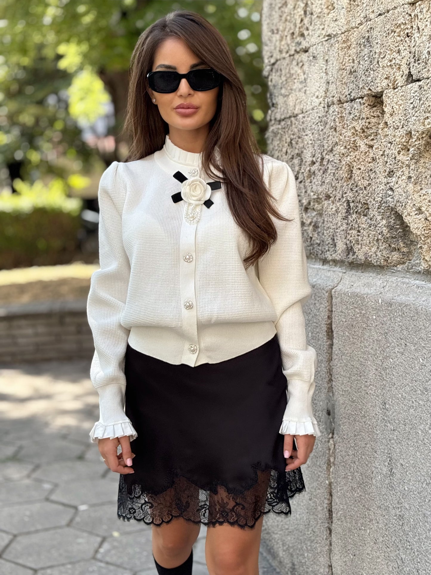 Сатенена пола с дантела Veronik