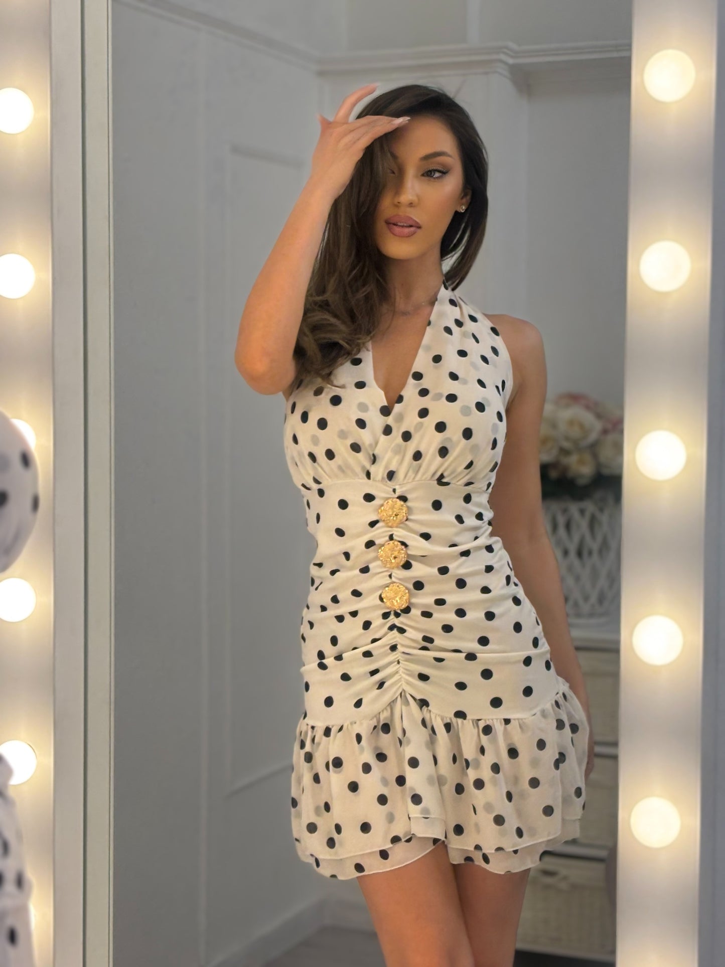 Рокля Polka Dots със златни елементи