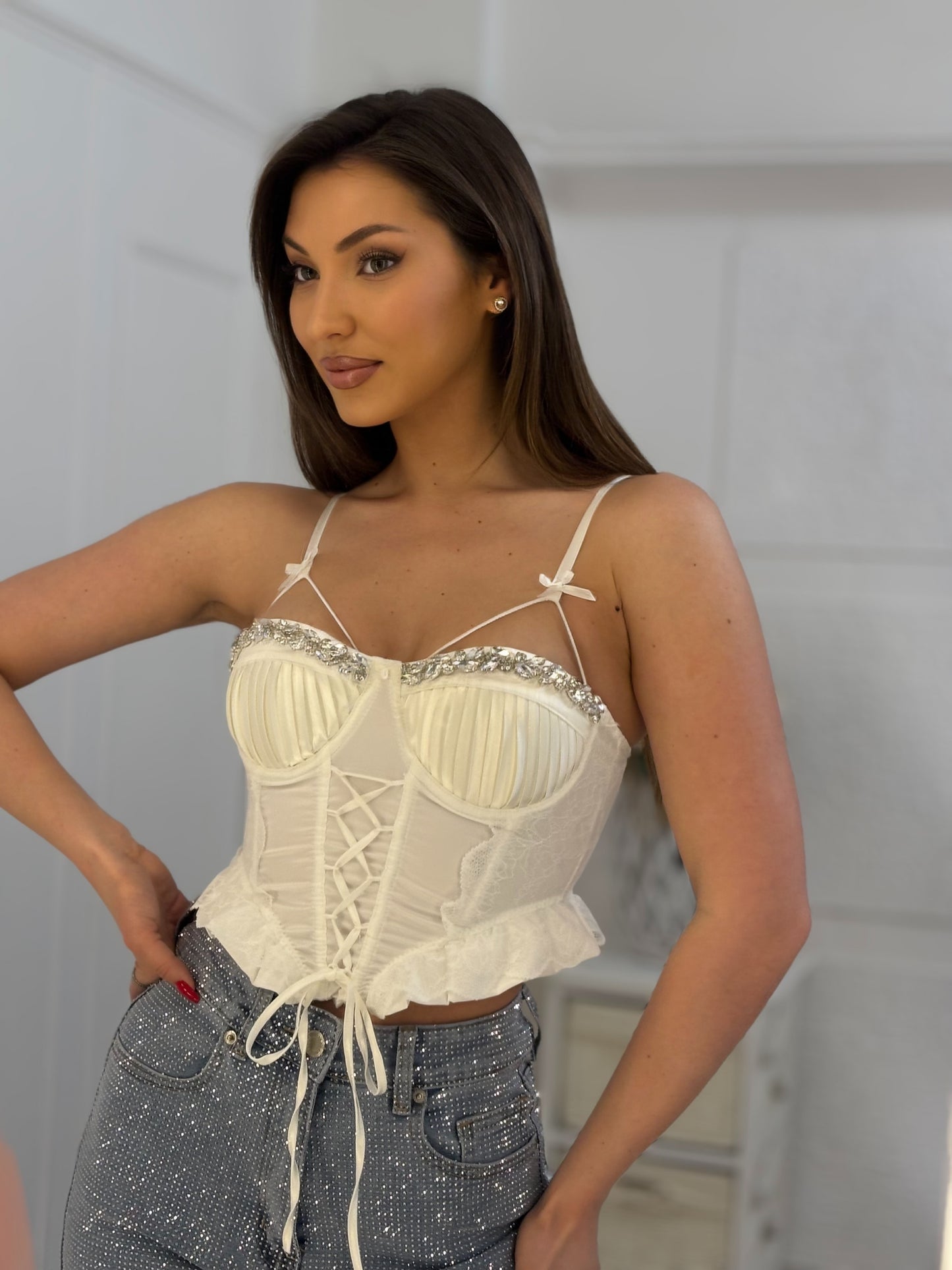 Palomita satin corset with stones