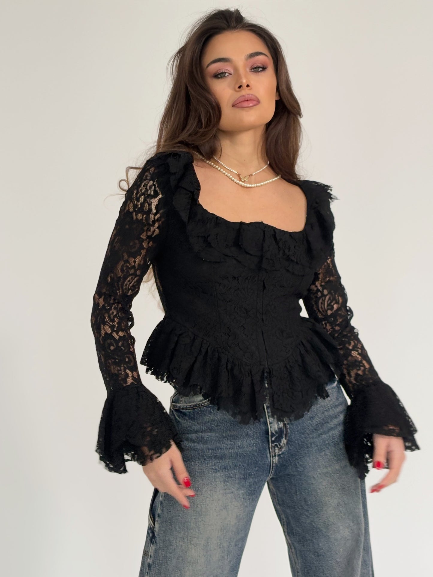 Bluză cu corset din dantelă Leyla