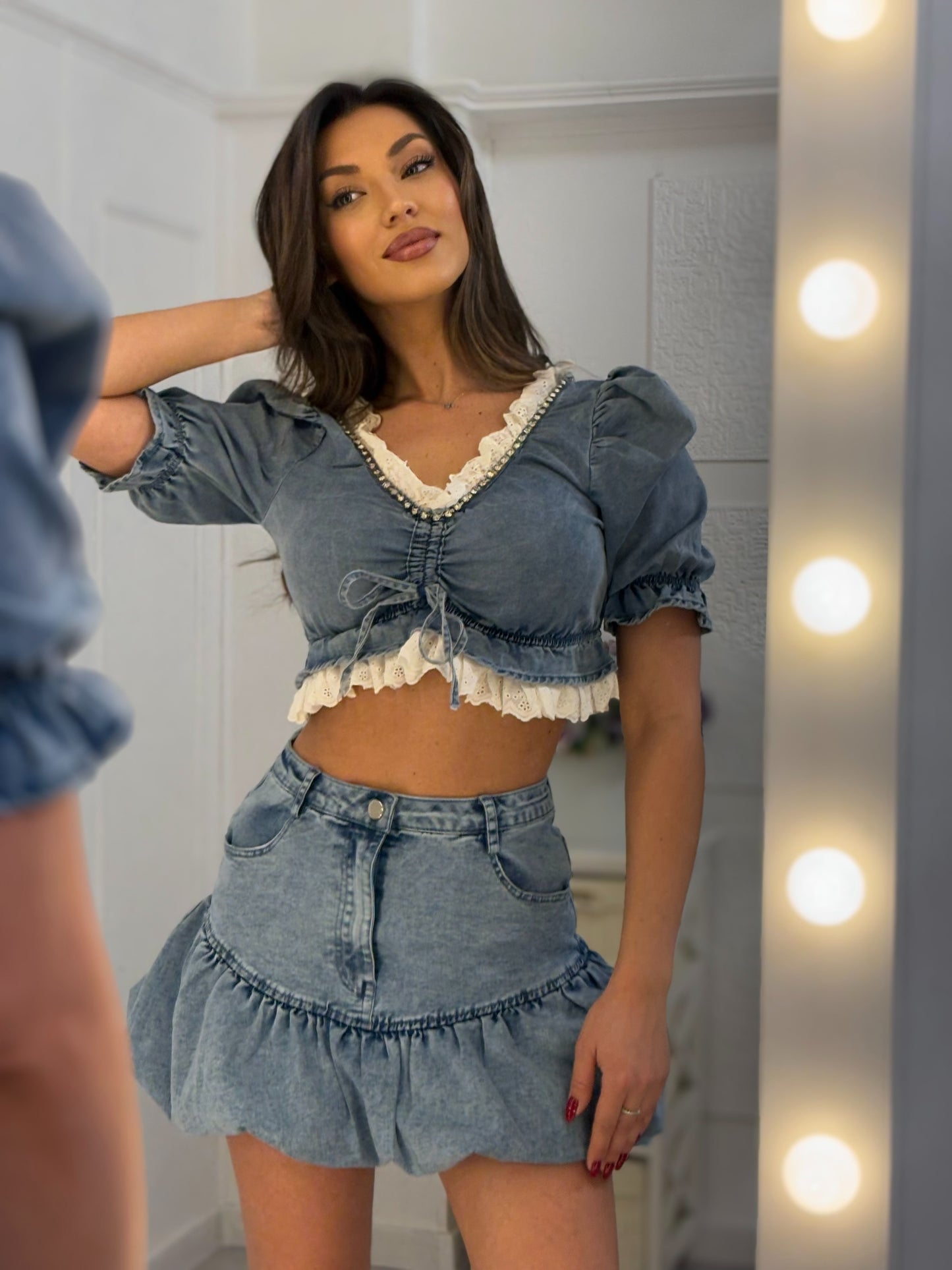 Denim top with stones Manilda