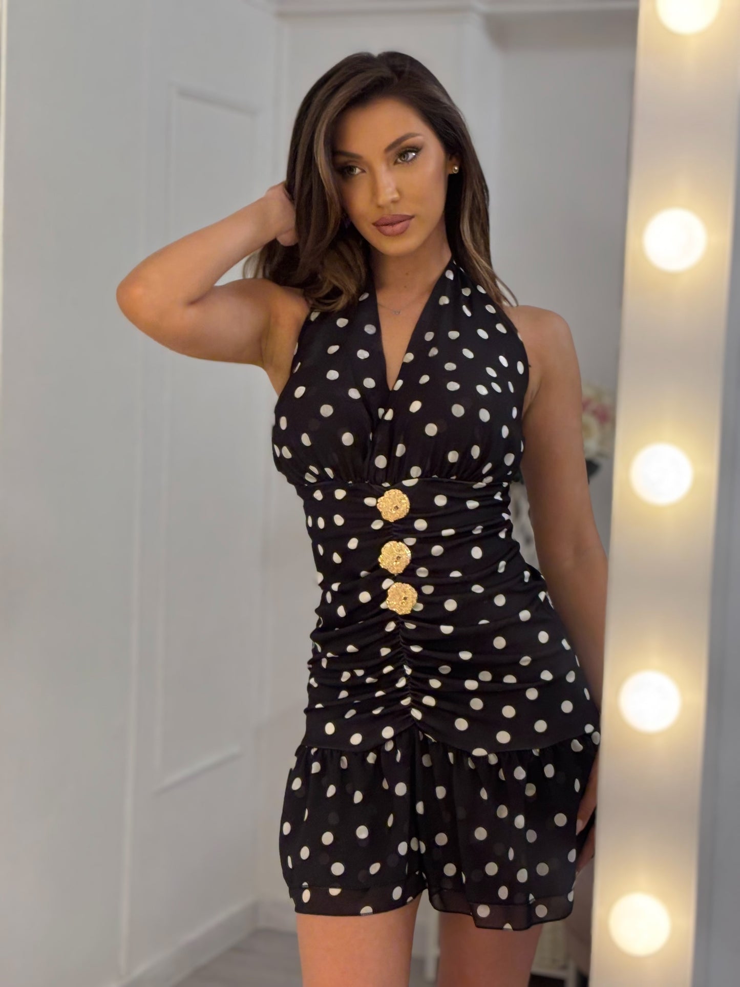 Рокля Polka Dots със златни елементи