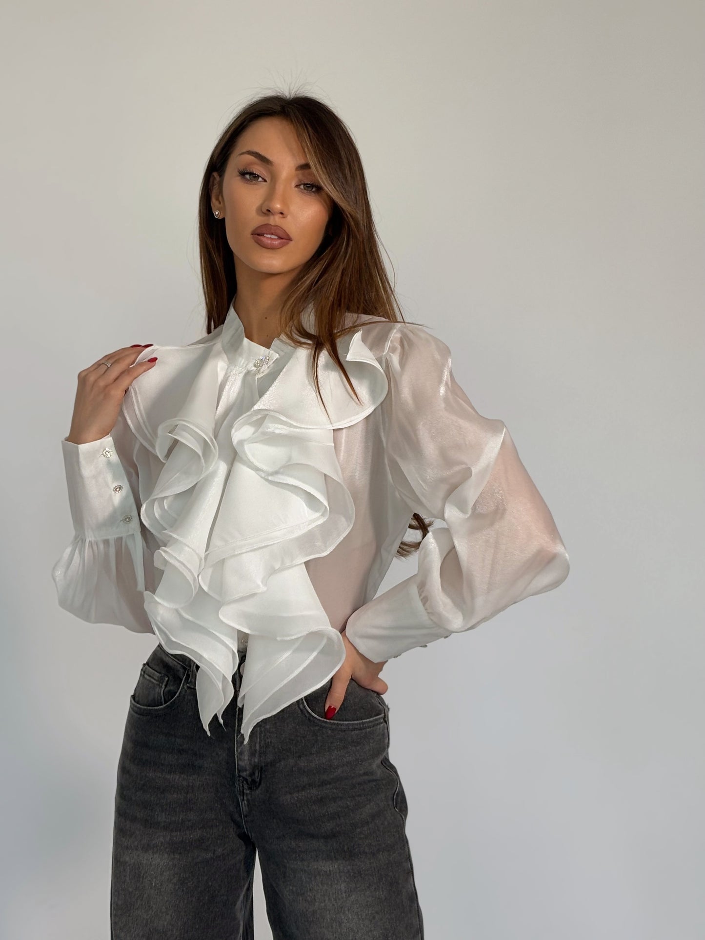 Риза Violita от органза с жабо