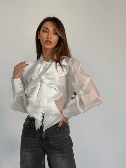 Риза Violita от органза с жабо