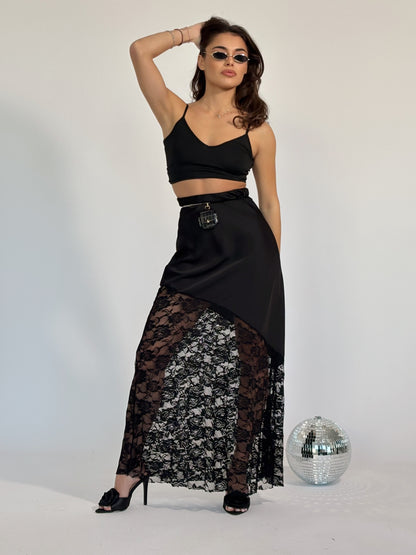 Сатенена пола с дантела Mocha