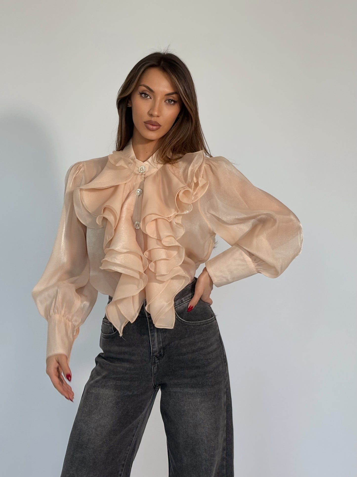 Риза Violita от органза с жабо