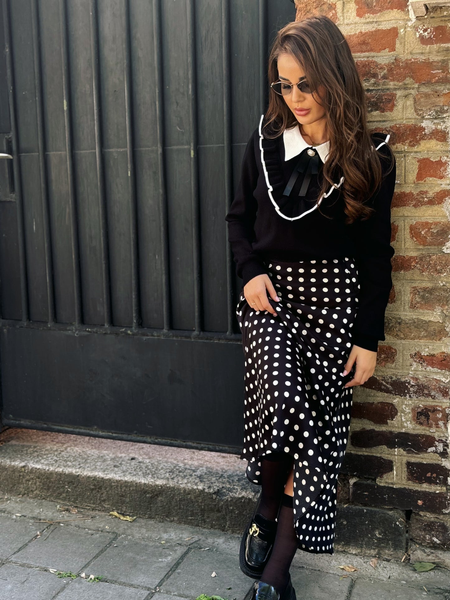 Delia polka dot satin skirt