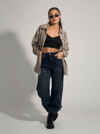 Карирана оувърсайз риза Miliva с камъни