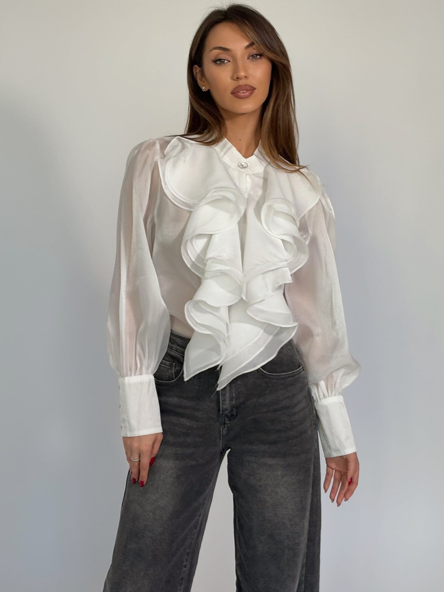 Риза Violita от органза с жабо