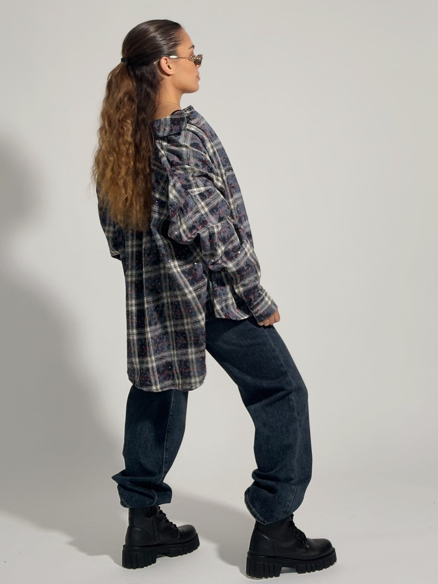 Карирана оувърсайз риза Miliva с камъни