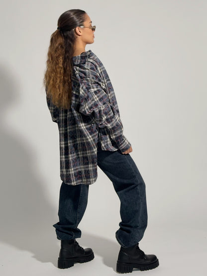 Карирана оувърсайз риза Miliva с камъни