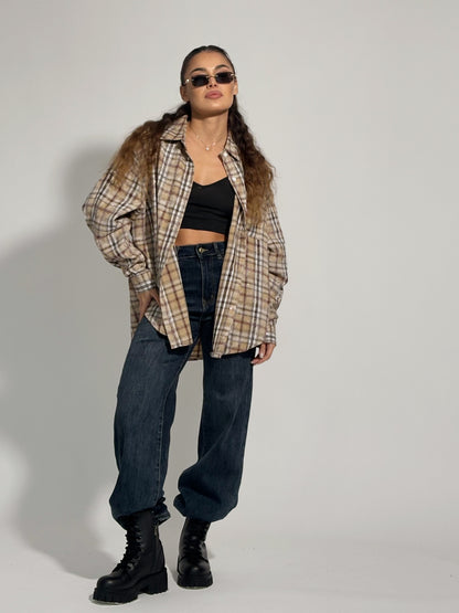 Карирана оувърсайз риза Miliva с камъни