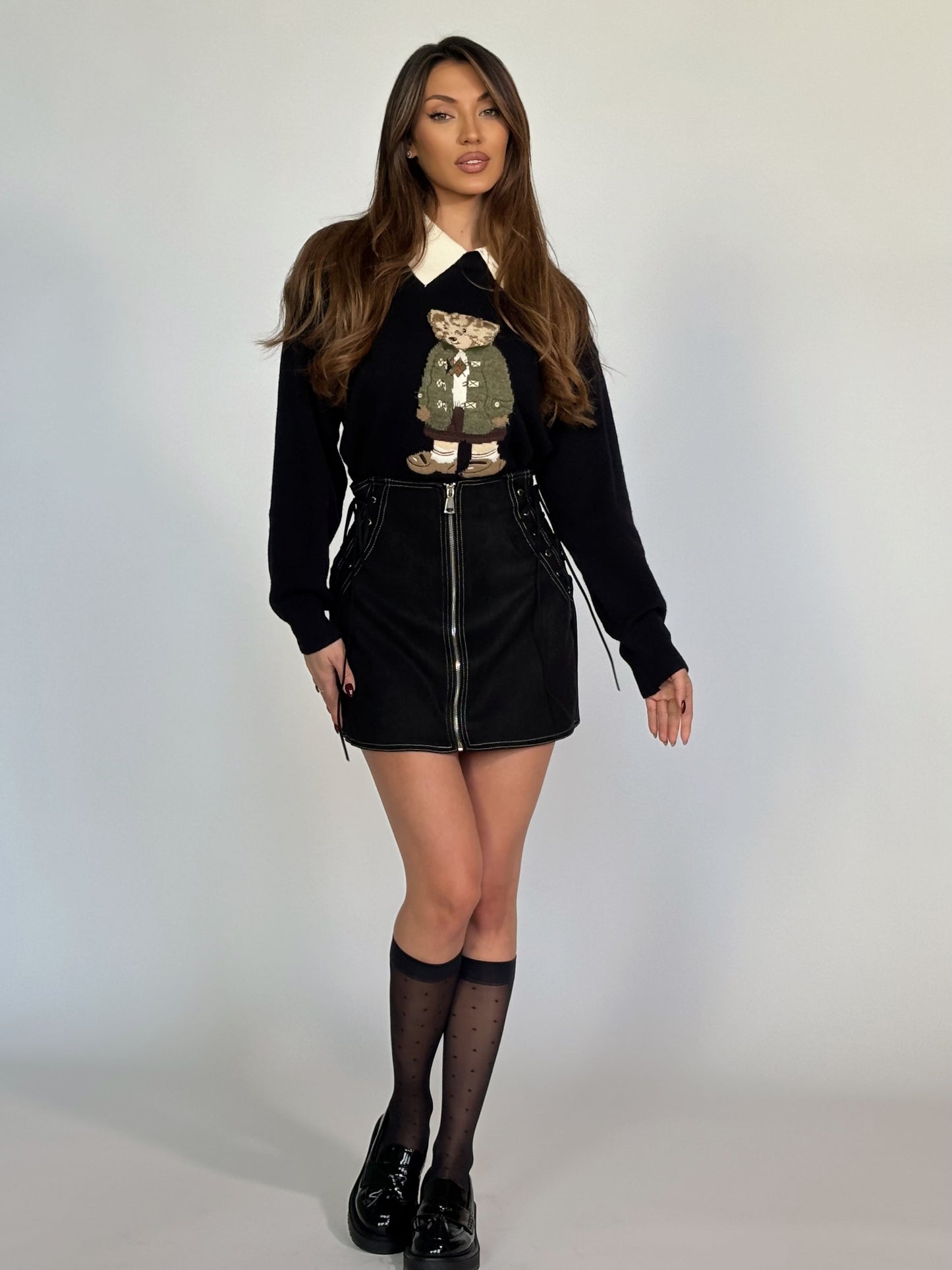 Велурена пола с връзки Jessi