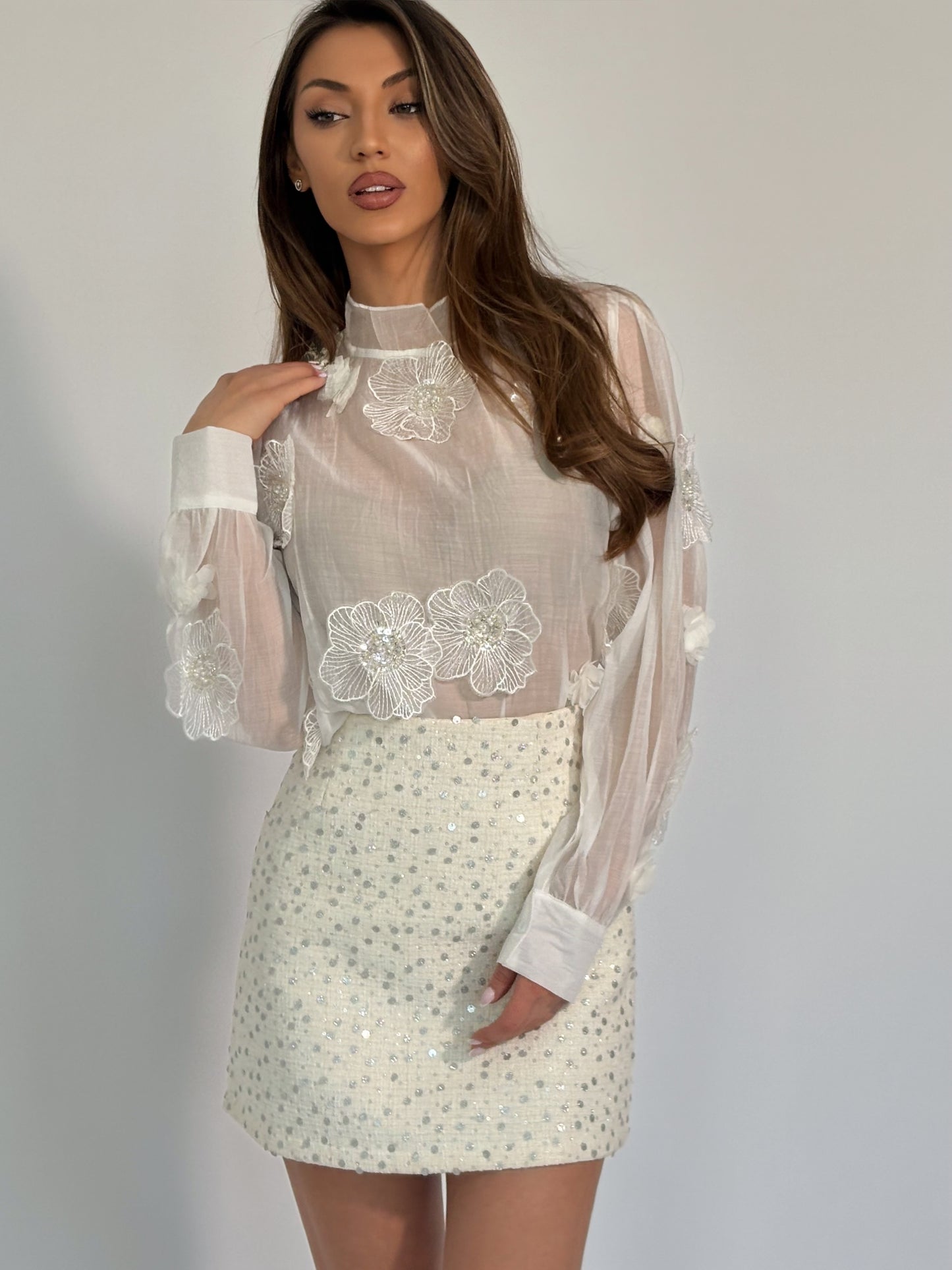 Блуза Felity от органза с 3D цветя