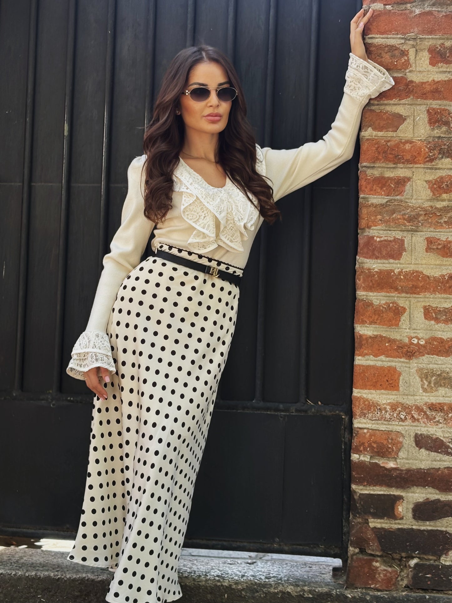 Delia polka dot satin skirt