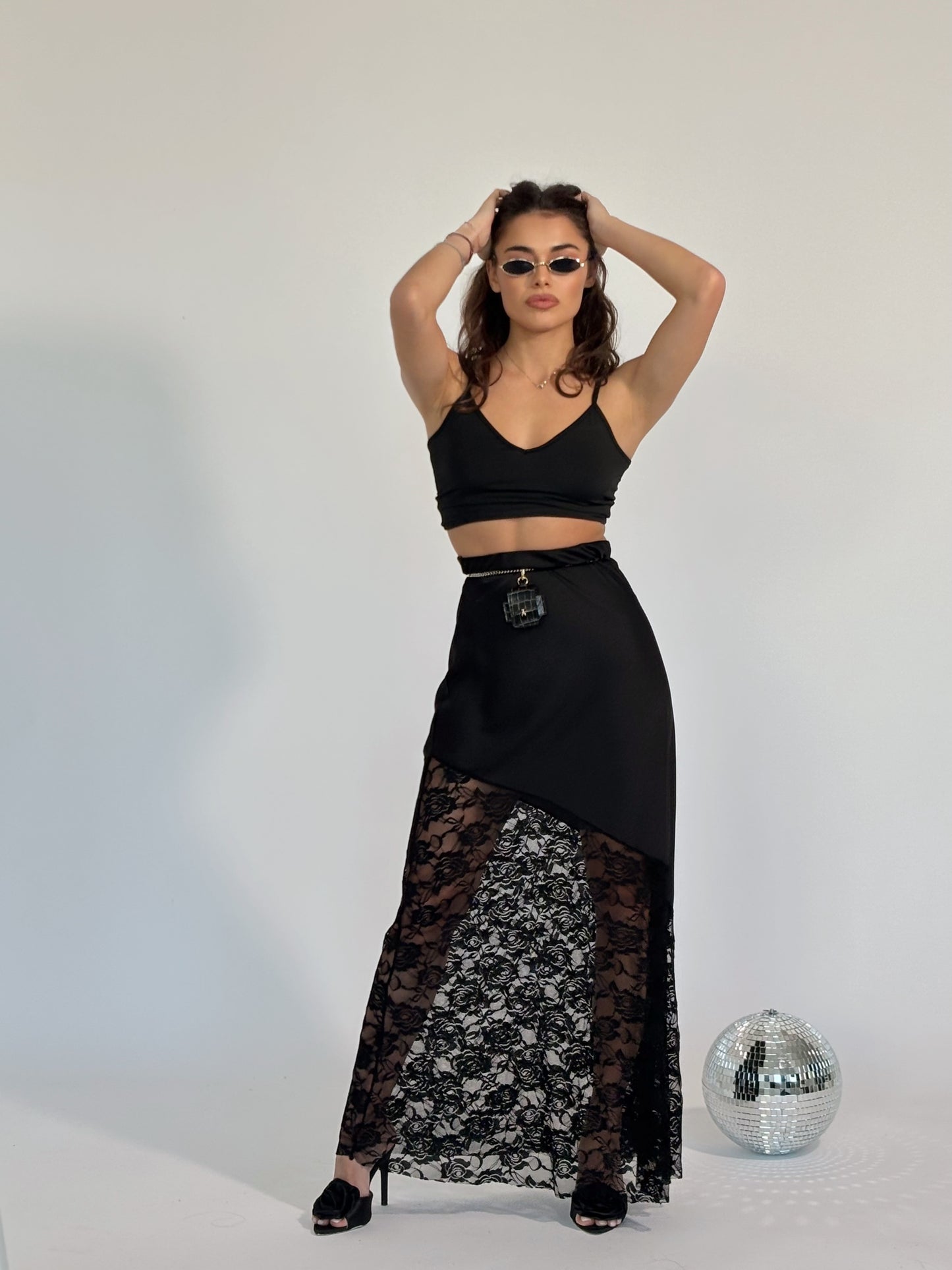 Сатенена пола с дантела Mocha