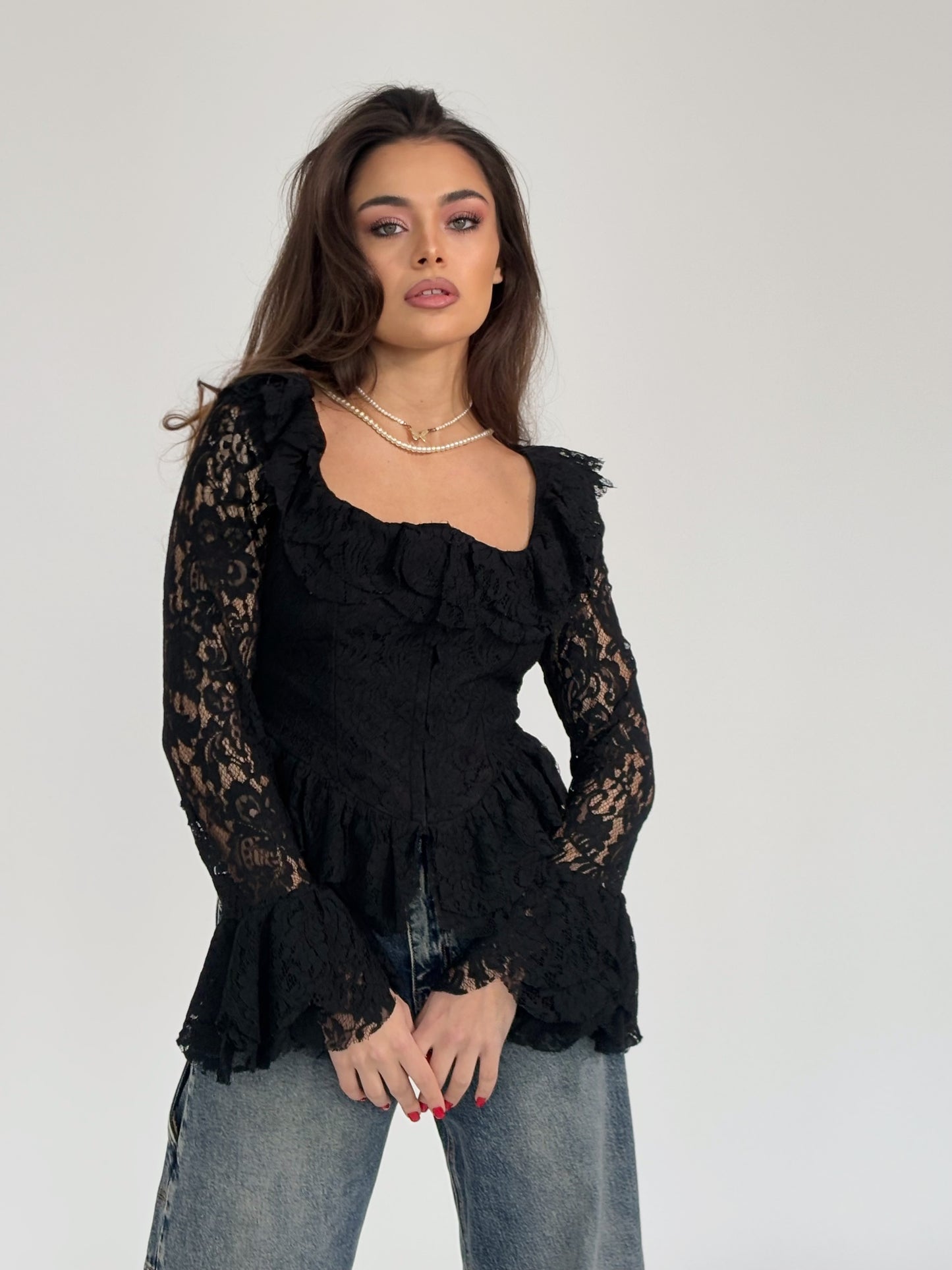 Bluză cu corset din dantelă Leyla