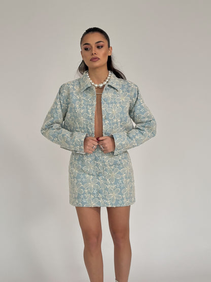 Set Beatris din denim cu flori din organza