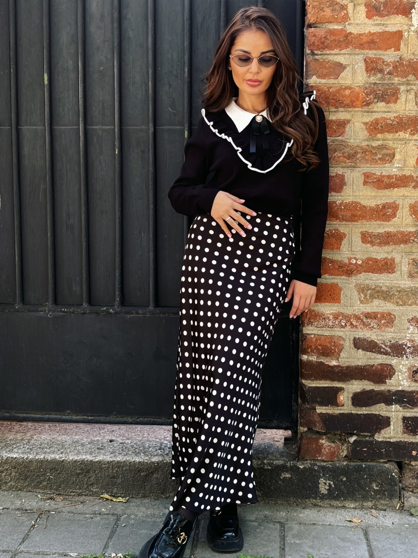 Delia polka dot satin skirt