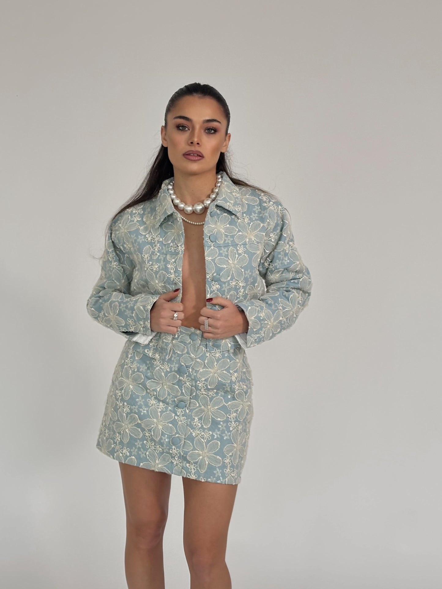 Set Beatris din denim cu flori din organza