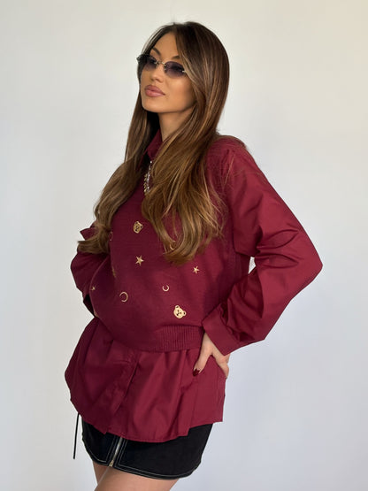 Пуловер без ръкави Beata с мечета и камъни