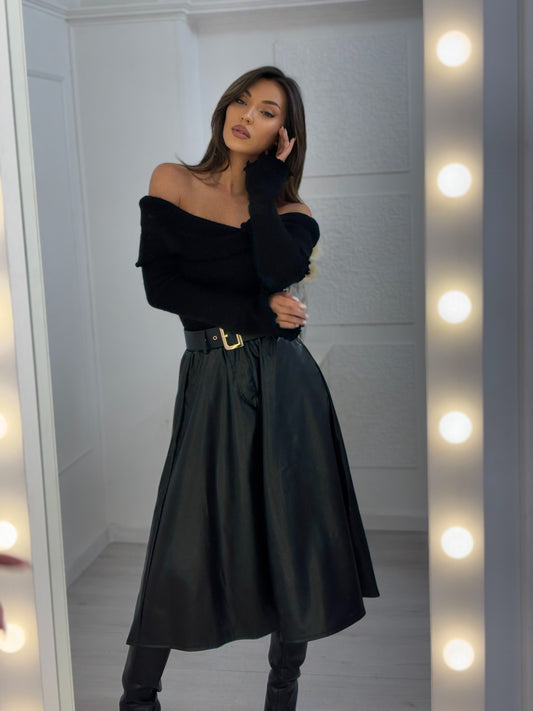 Flavinia leather midi skirt with belt