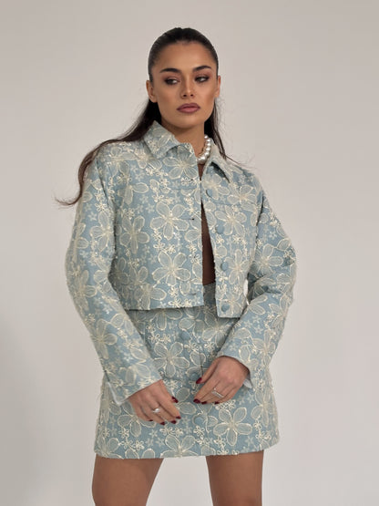Set Beatris din denim cu flori din organza