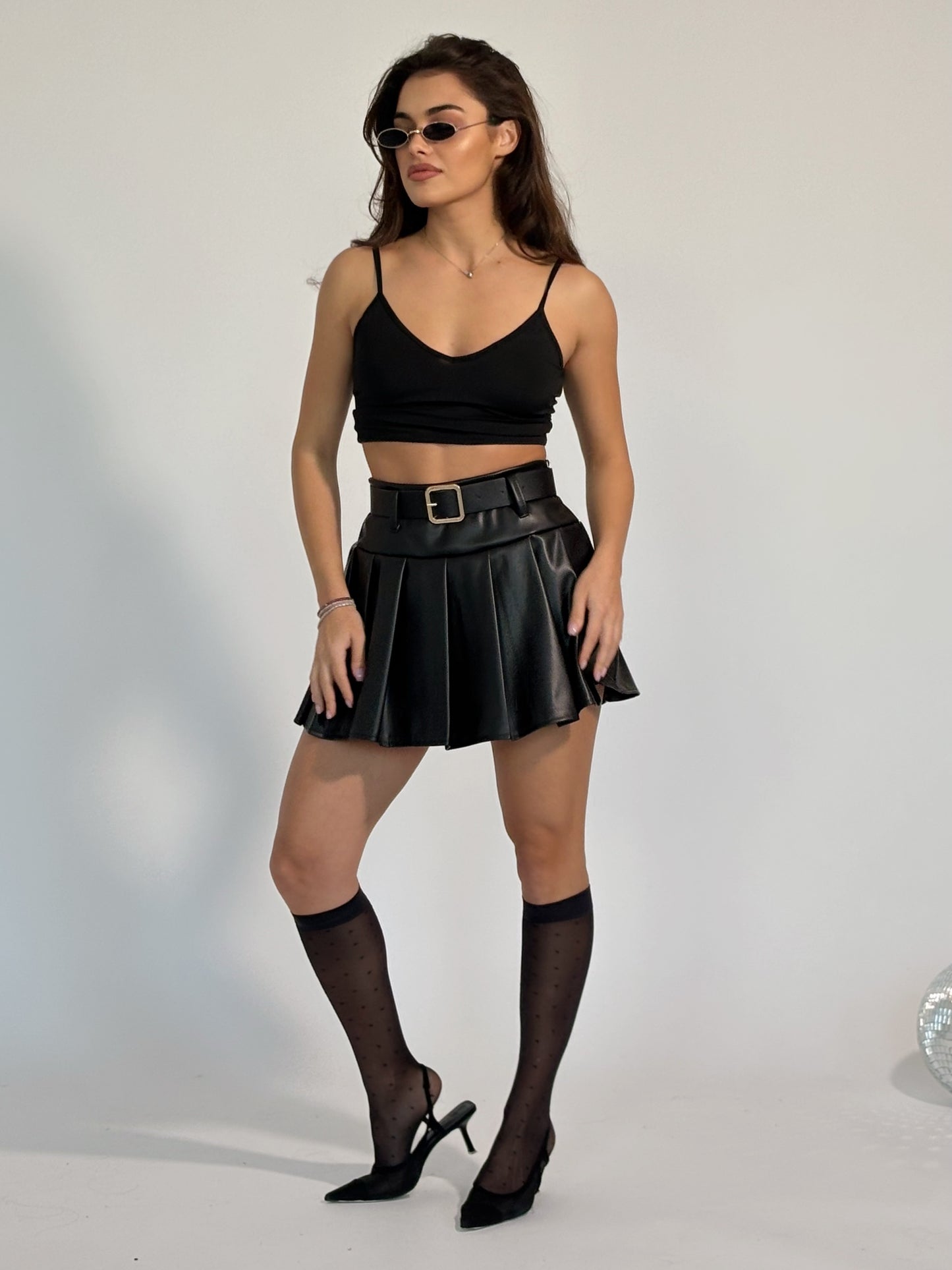 Кожена пола с колан Mia