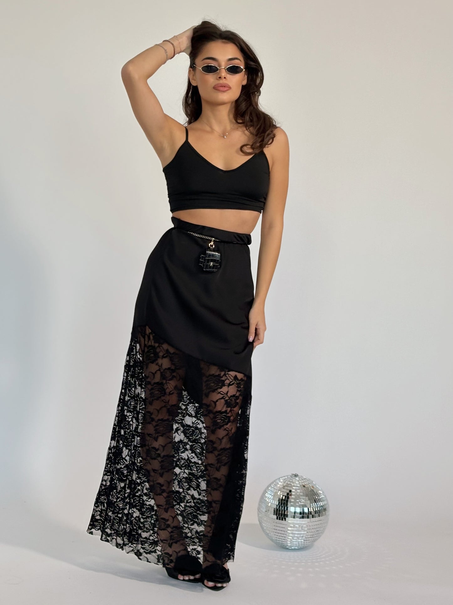 Сатенена пола с дантела Mocha