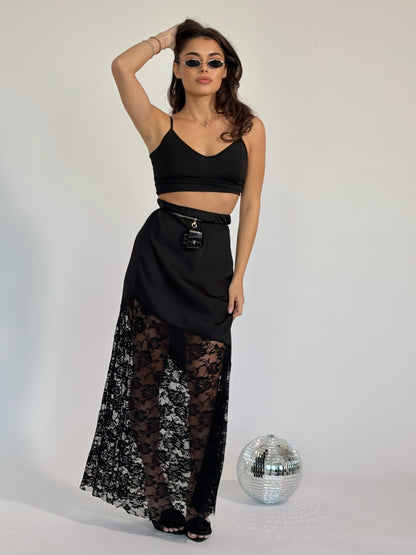 Сатенена пола с дантела Mocha