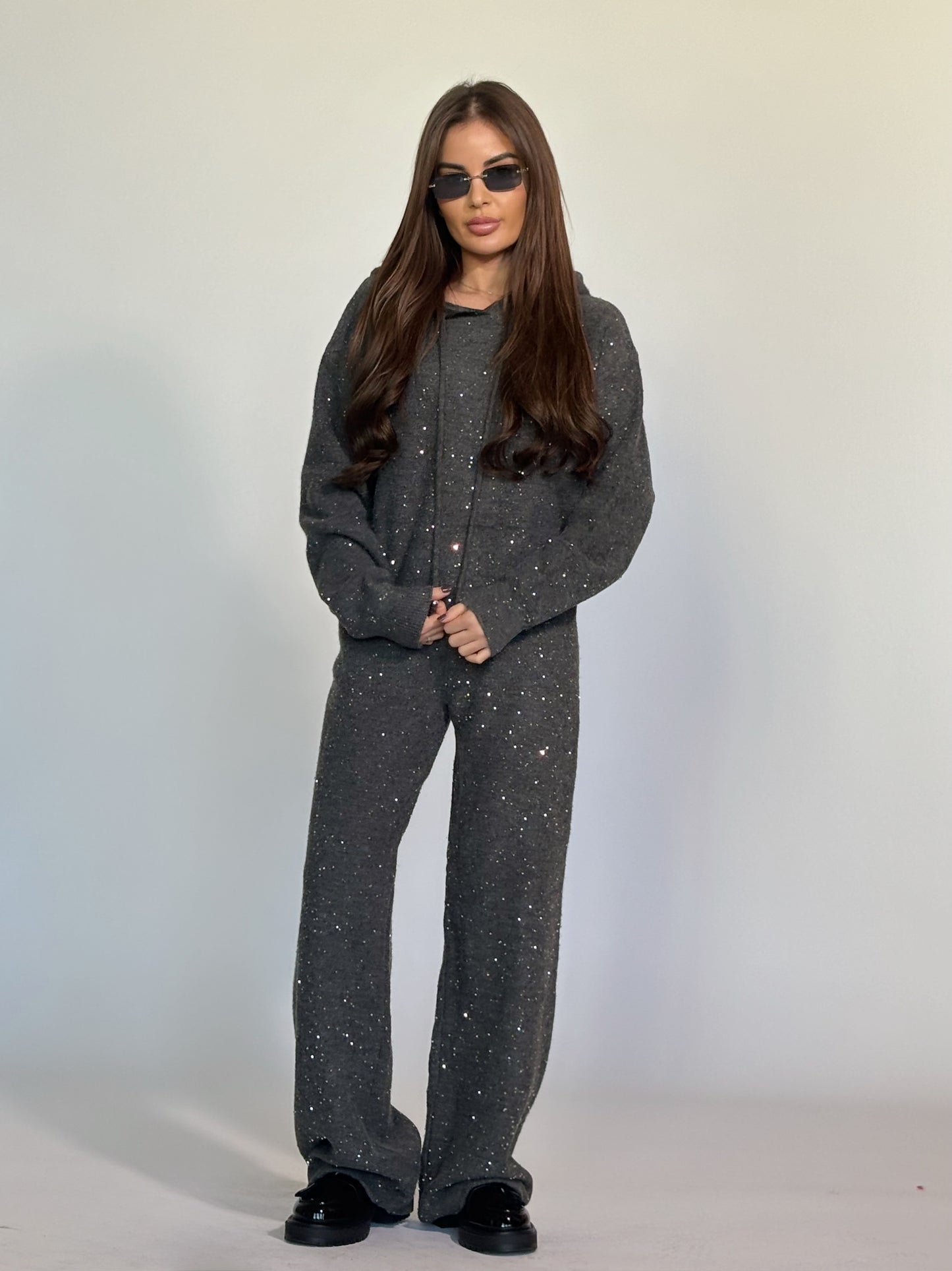 Комплект Shining от плътно плетиво с качулка