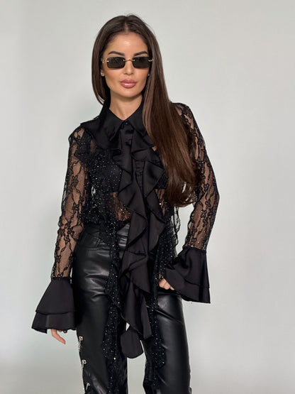 Дантелена риза Matilde със сатен и камъни