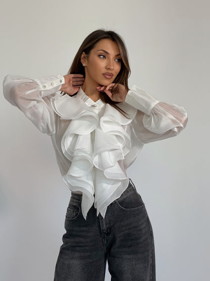 Риза Violita от органза с жабо