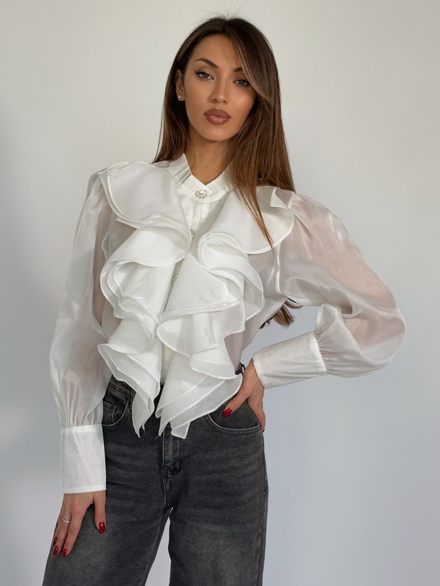 Риза Violita от органза с жабо