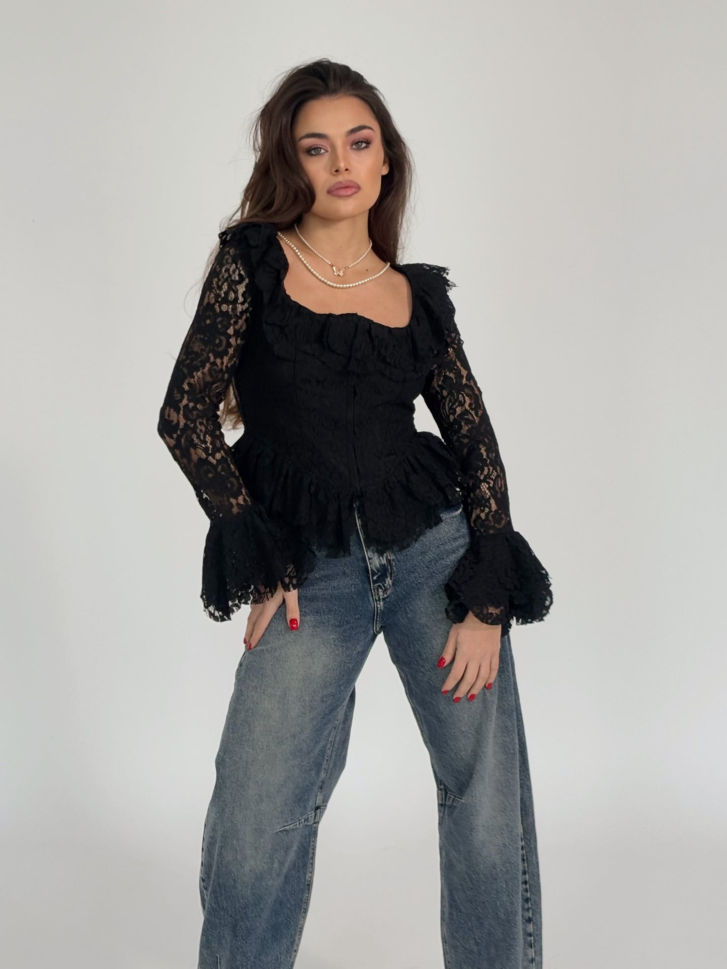 Bluză cu corset din dantelă Leyla