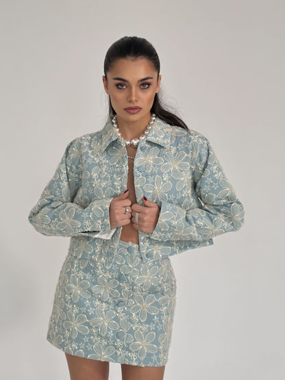 Set Beatris din denim cu flori din organza