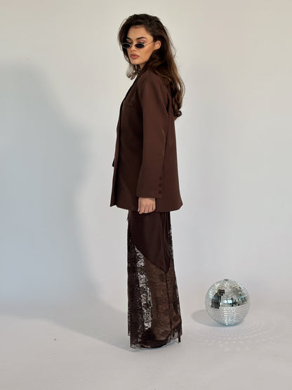 Сатенена пола с дантела Mocha