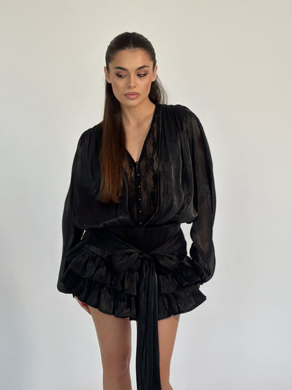 Flame satin dress with pants