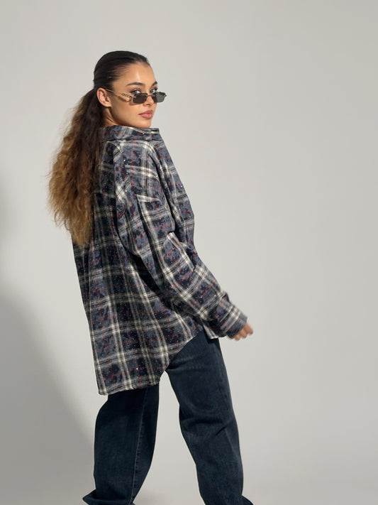 Карирана оувърсайз риза Miliva с камъни