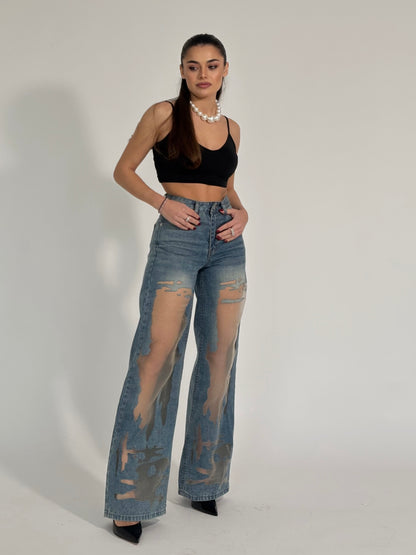 Volume jeans with transparent effect